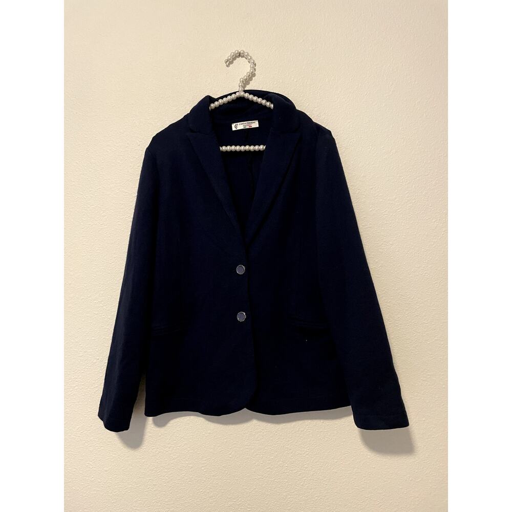 Vintage Carla Ferroni Wool Blazer Navy Blue Preppy Dark Academia Made in Italy